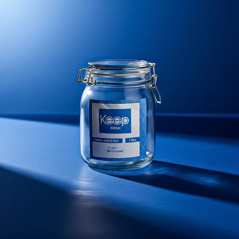 Contenedor De Alimentos Frasco Hermetico Frasco Vidrio 1 L Azul