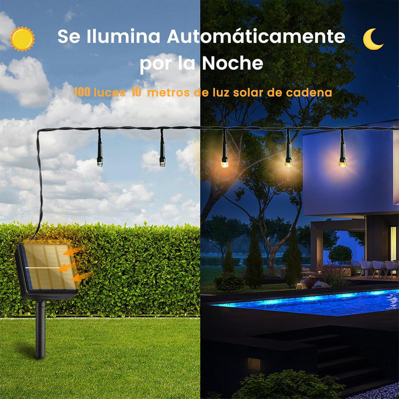 Guirnaldas Luces Solar Hada Luces Led Navidad 10mts 100 Led Calida