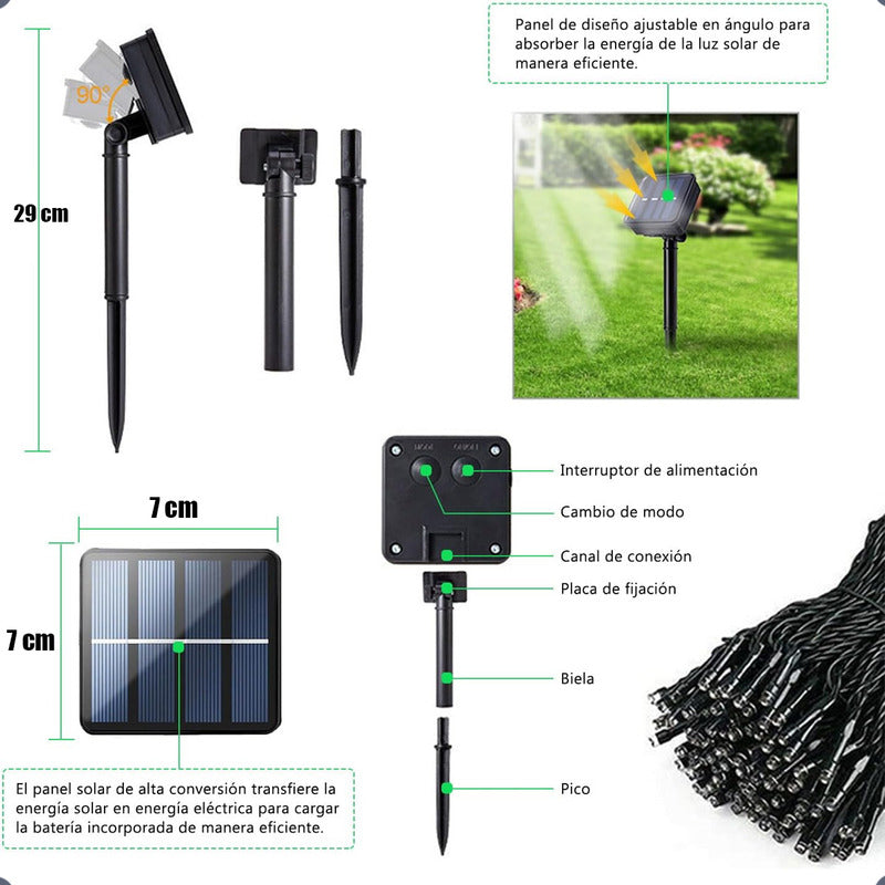 Guirnaldas Luces Solar Hada Luces Led Navidad 10mts 100 Led Calida