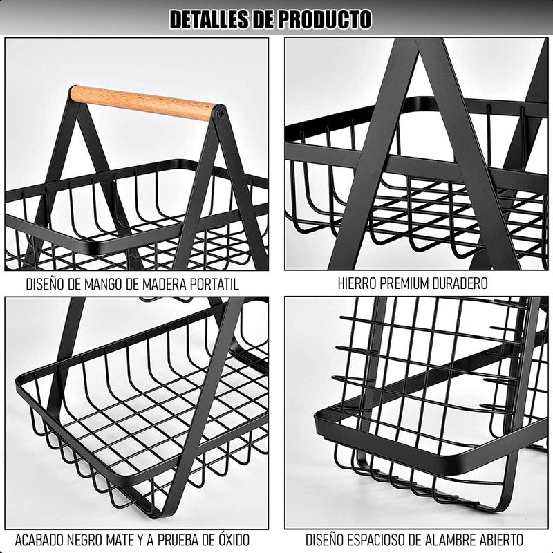 Cesto De Frutas Metalico Frutero Mesa Cesto Frutas 2 Niveles Negro
