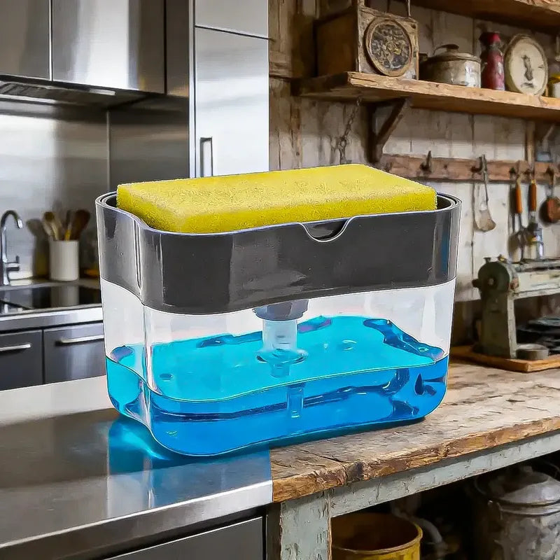 Dispensador De Jabón Para Cocina Con Esponja Gris Okshop