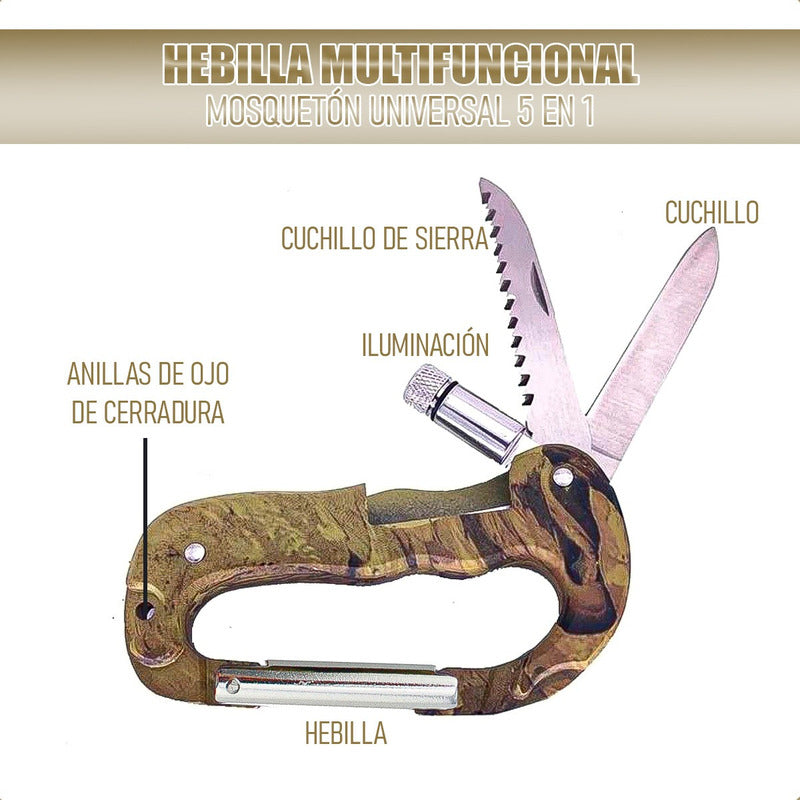 Mosqueton Mosquetón Universal 5 En 1 Hebilla Multifuncional Camuflaje