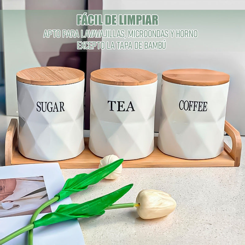 Set 3 Contenedores Hermeticos Frascos Hermeticos Ceramica Blanco