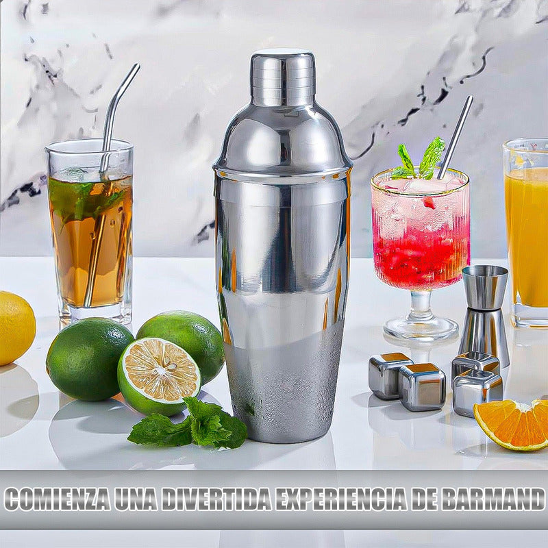 Kit De Coctelería Coctelera Profesional Kit Coctelería 22pcs Plateado