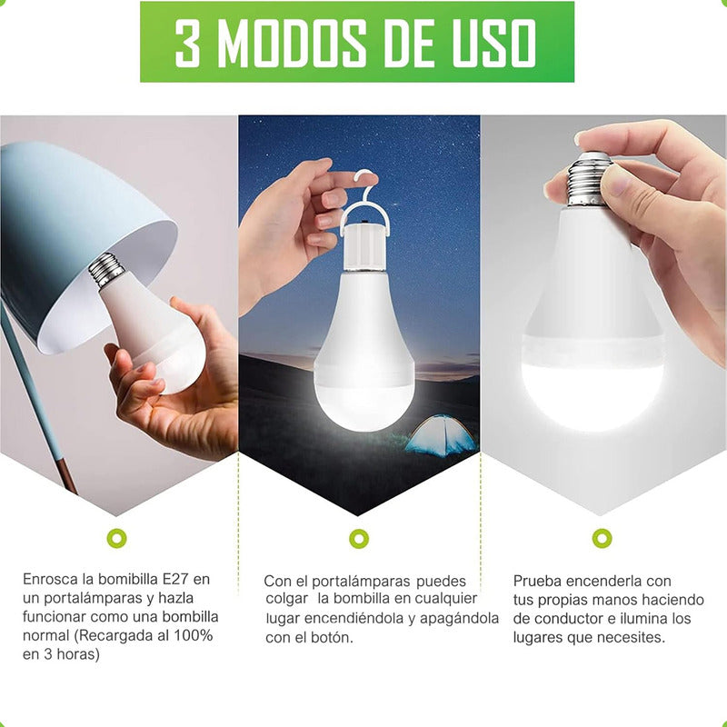 Ampolleta Recargable Ampolleta E27 Ampolleta Emergencia 15w Blanco