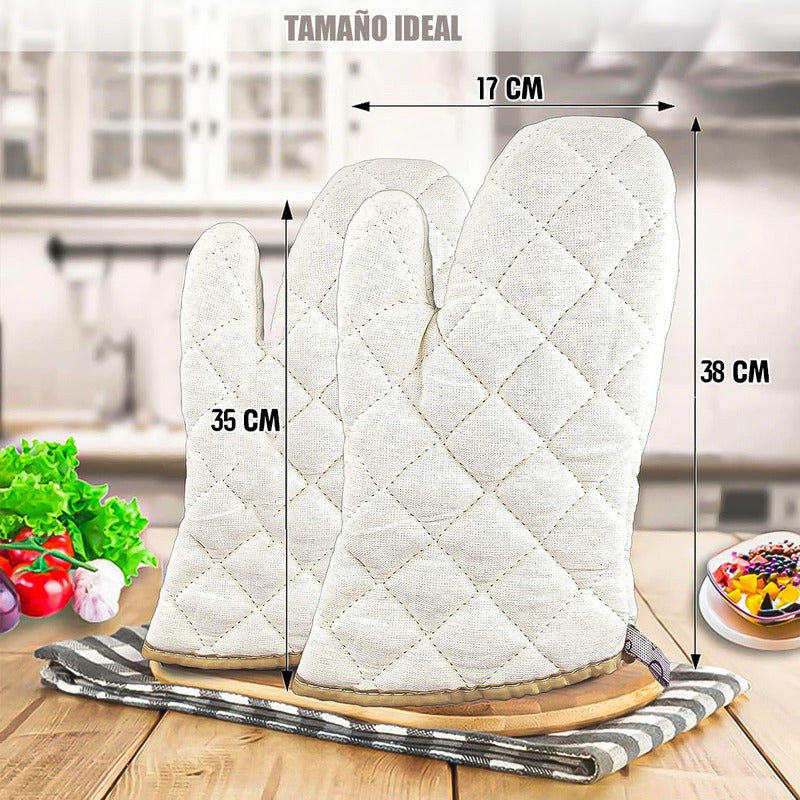 Guantes De Horno Guantes Cocina Toma Ollas Guantes Algodón Blanco Liso