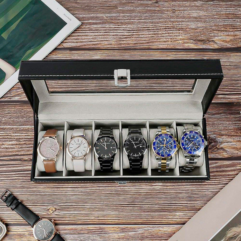 Organizador De Relojes Caja Para Guardar Reloj Estuche 6pza Negro