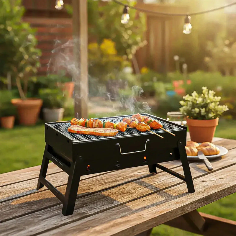 Parrilla A Carbón Portátil Plegable De Acero Inoxidable Para Asado Y Camping Negro