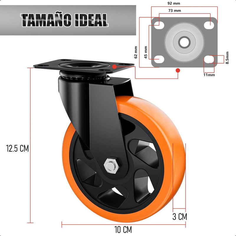 Ruedas Giratorias Para Carros Ruedas Muebles Pack 2 Rueda Naranja/negro