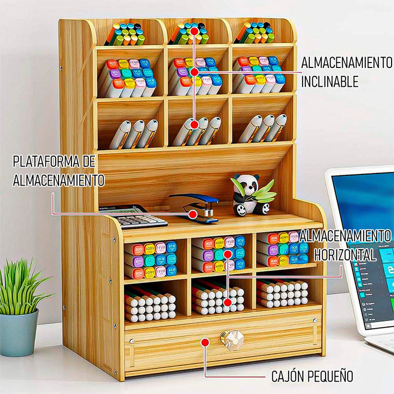 Organizador De Escritorio Porta Lapices Escritorio De Madera