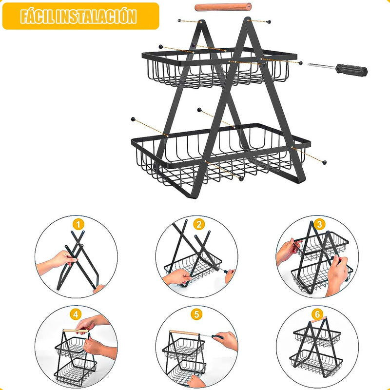 Cesto De Frutas Metalico Frutero Mesa Cesto Frutas 2 Niveles Negro
