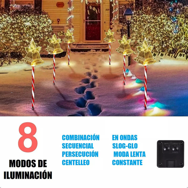 Pack X5 Estacas Navideñas Led 2,6 M Luces Navidad Exterior Solares Campana/cálida Luces Navidenas Solares Campana/cálida Luces Navideñas Estacas Solares Luces Navidad Solar Okshop