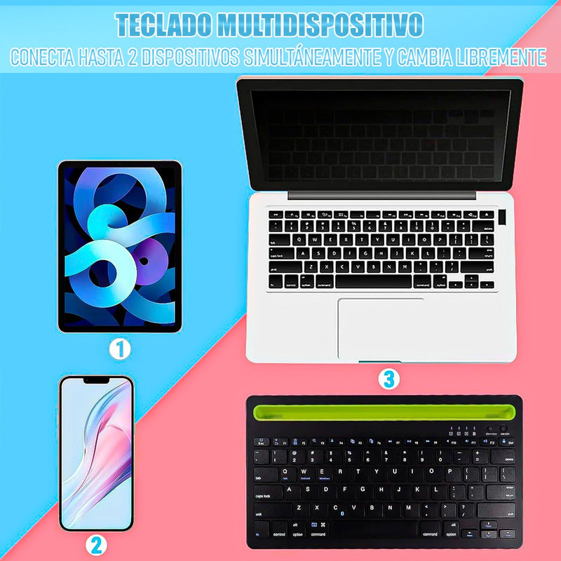 Teclado Inalámbrico Bluetooth Teclado Silencioso Recargable Negro