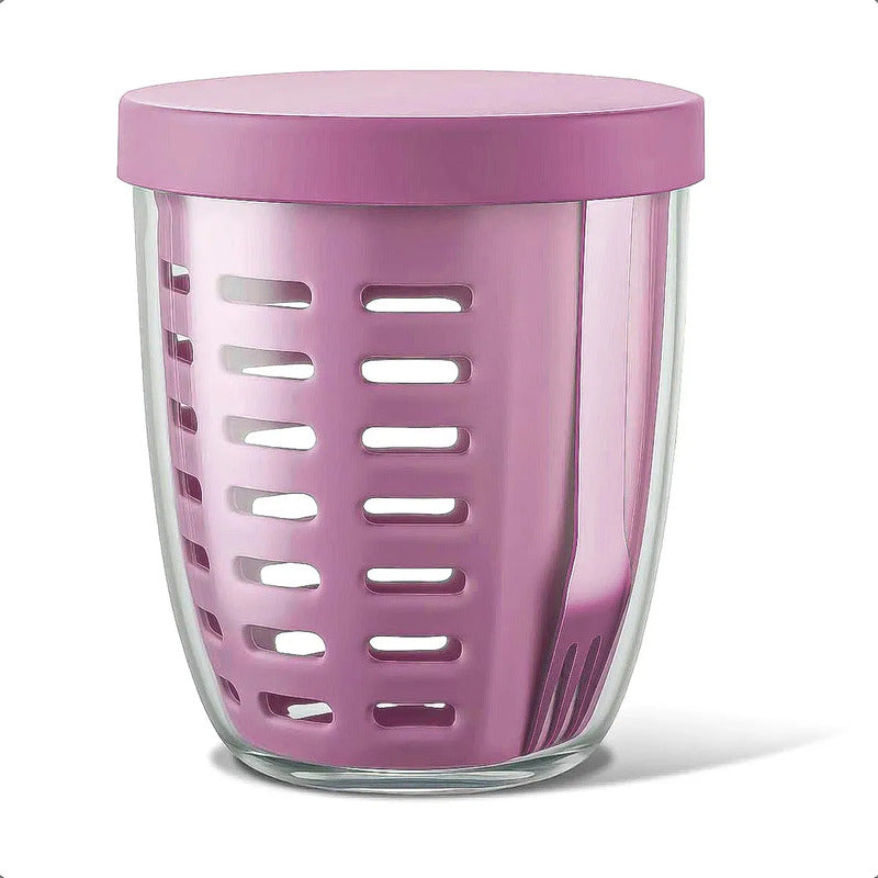 Porta Frutas Keep De 600 Ml Con Tenedor Taza Drenable Para Fruta Rosa