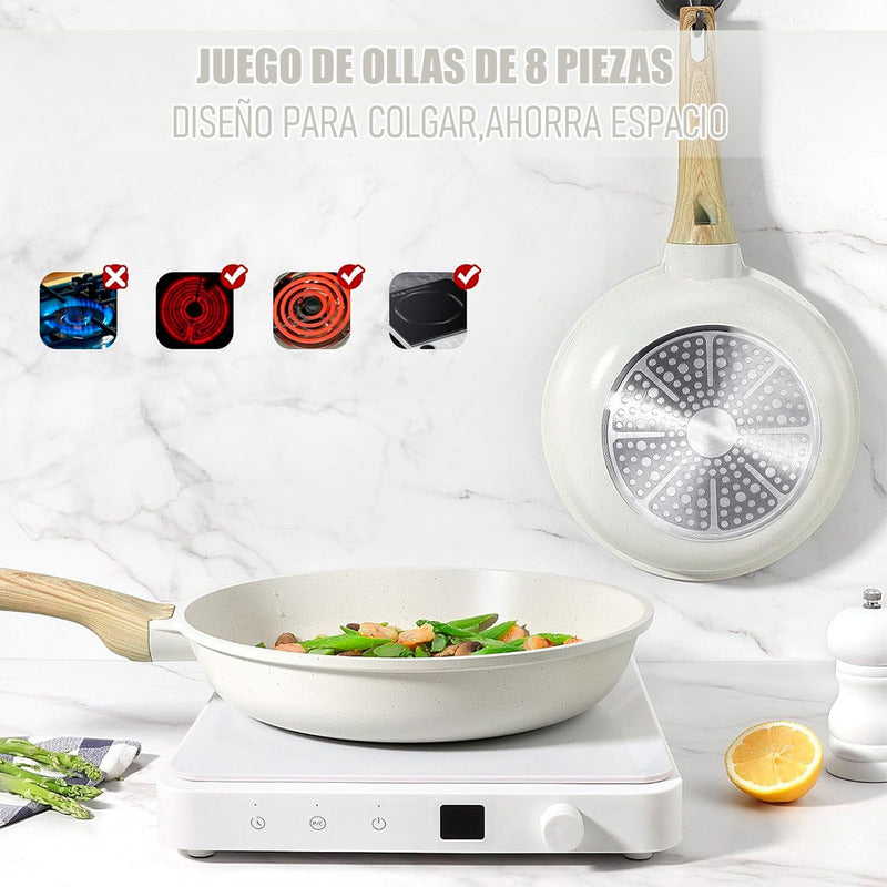 Juego De Ollas Bateria De Ollas Juego De Bateria Keep 8 Pcs Blanco
