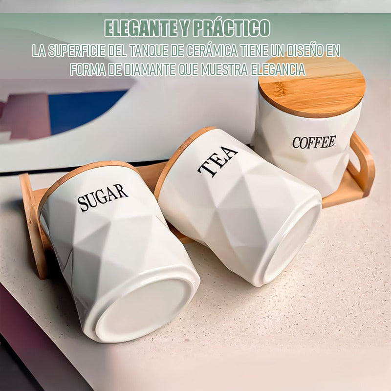 Set 3 Contenedores Hermeticos Frascos Hermeticos Ceramica Blanco