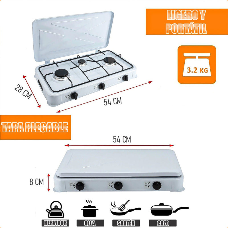 Set Cocina Camping A Gas Cocina Portatil 3 Plato Regulador