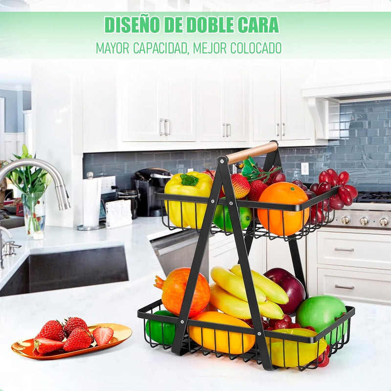 Cesto De Frutas Metalico Frutero Mesa Cesto Frutas 2 Niveles Negro