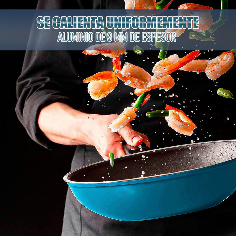Wok Keep Sarten Antiadherente Sarten Wok Sarten Keep 28cm Azul