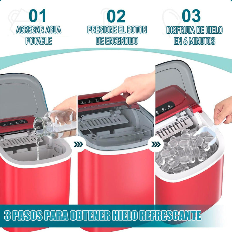 Maquina De Hielo Máquina Portátil Para Hacer Hielo Hieleras Rojo