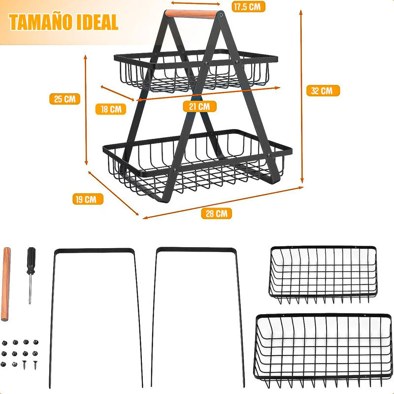 Cesto De Frutas Metalico Frutero Mesa Cesto Frutas 2 Niveles Cesta Frutas Multifuncional Vegetales Organizador Multiusos Hierro Frutero Mesa Impermeable Desmontable Okshop