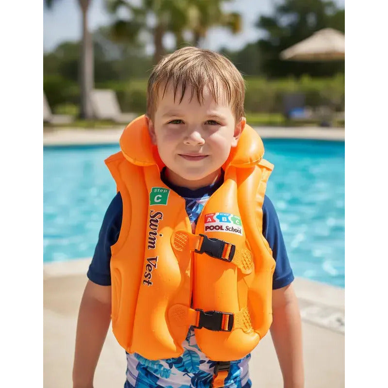 Chaleco Salvavidas Inflable Infantil Naranja Con Arnés De Okshop