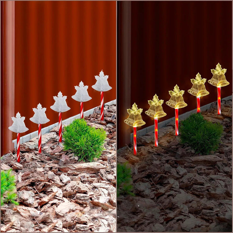 Pack X5 Estacas Navideñas Led 2,6 M Luces Navidad Exterior Solares Campana/cálida Luces Navidenas Solares Campana/cálida Luces Navideñas Estacas Solares Luces Navidad Solar Okshop