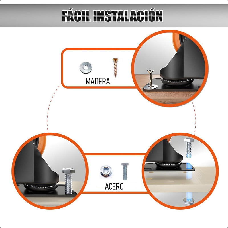 Ruedas Giratorias Para Carros Ruedas Muebles Pack 2 Rueda Naranja/negro