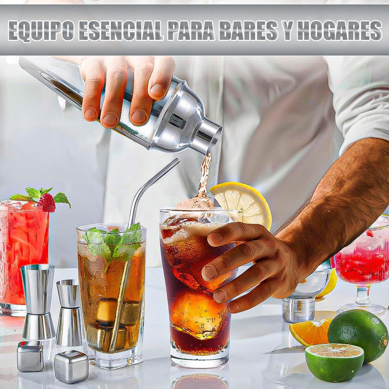 Kit De Coctelería Coctelera Profesional Kit Coctelería 22pcs Plateado