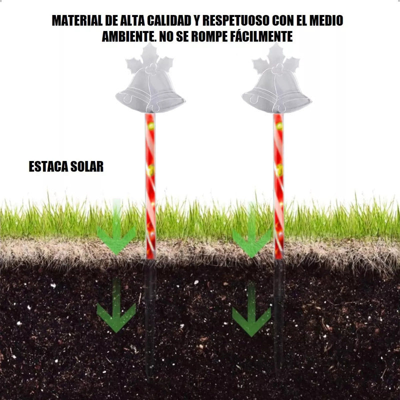 Pack X5 Estacas Navideñas Led 2,6 M Luces Navidad Exterior Solares Campana/cálida Luces Navidenas Solares Campana/cálida Luces Navideñas Estacas Solares Luces Navidad Solar Okshop