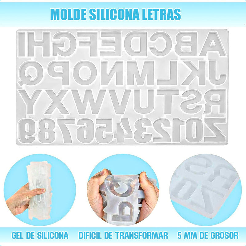 Molde Silicona Letras Números Moldes Repostería Transparente Blanco