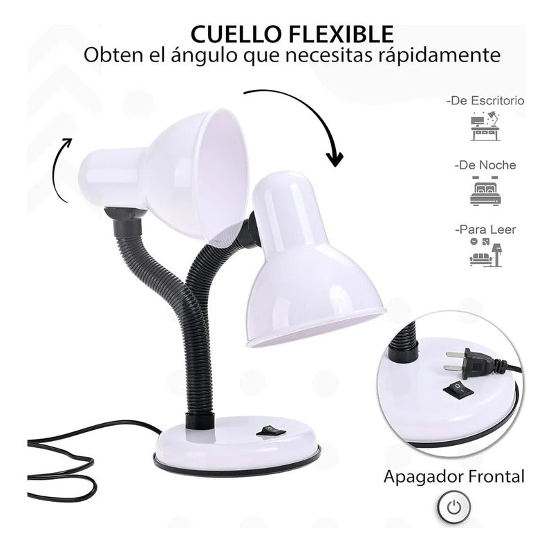 Lampara Escritorio Flexible Lamparas Metalicas Velador Lampara Lectura Lamparas De Escritorio Incandescente Cuello Flexible Metal Lampara Estudio Led Mesa Halogena E27 Blanco Okshop