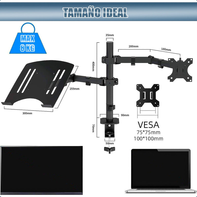 Soporte Para Monitor Y Laptop Soporte Para Monitor Portátil Negro