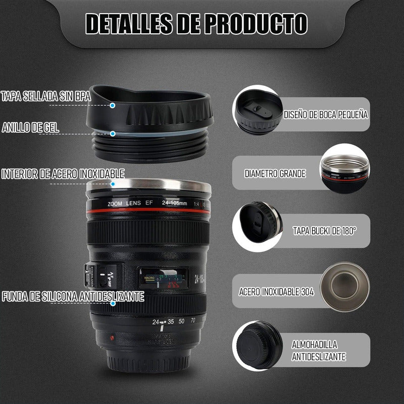 Tazon Taza Mug Vaso Lente Camara Termico Coffe Vaso Camara
