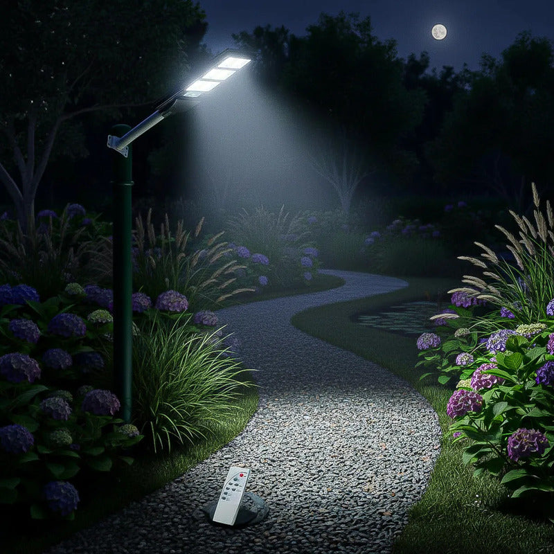 Pack X2 Foco Solar 120w Foco Solar Exterior Luz Solar Poste Gris Oscuro Fría