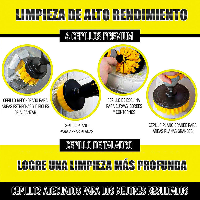 Cepillos De Taladro Multiusos Set 4 Cepillos De Limpieza Amarillo