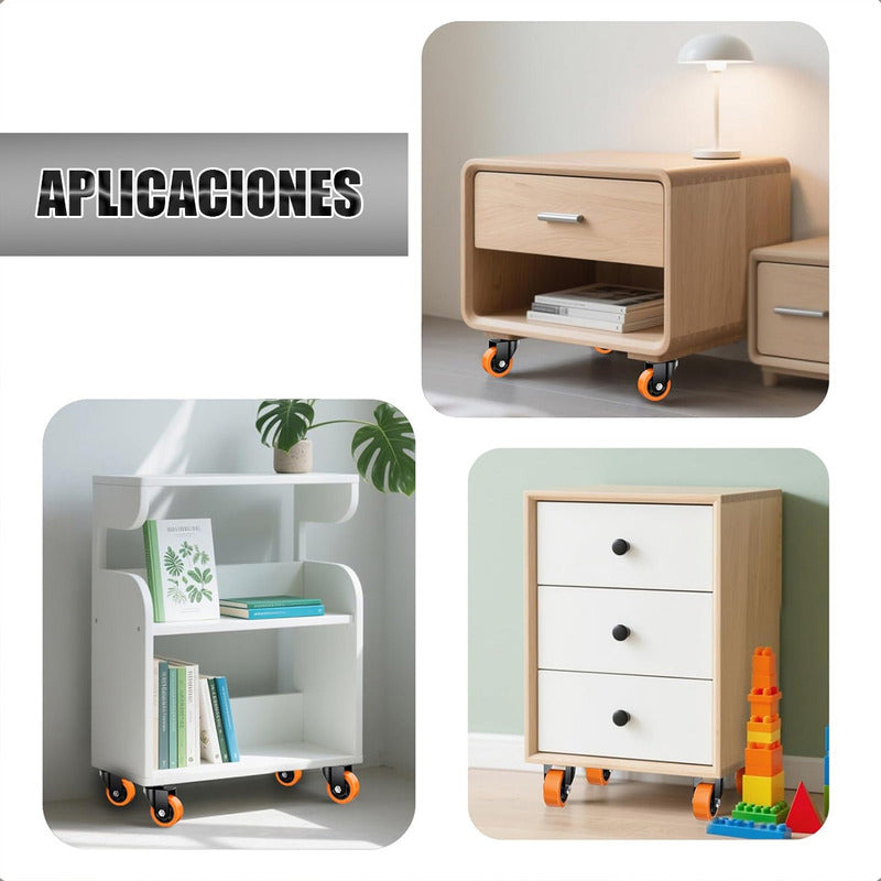 Ruedas Giratorias Para Carros Ruedas Muebles Pack 2 Rueda Naranja/negro