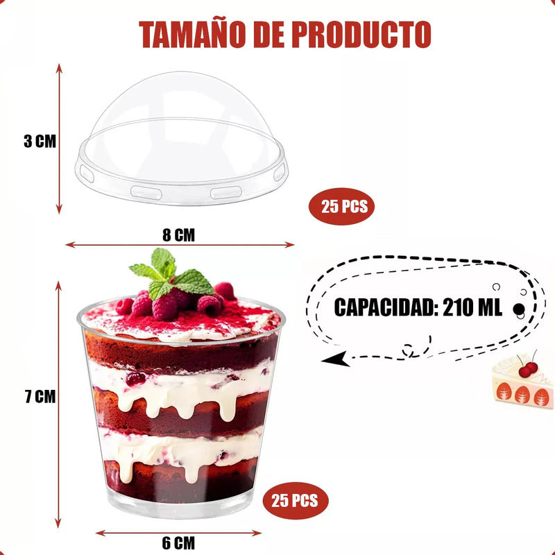 Pack X50 Vasos Acrilico Para Postre Con Tapa Pocillos 210ml Vasos Acrilico Desechable 210m Vasos Para Postres + Tapa Pocillos Vasos Acrilicos Postres Y Frutas Vasos Postres Multifuncional Okshop