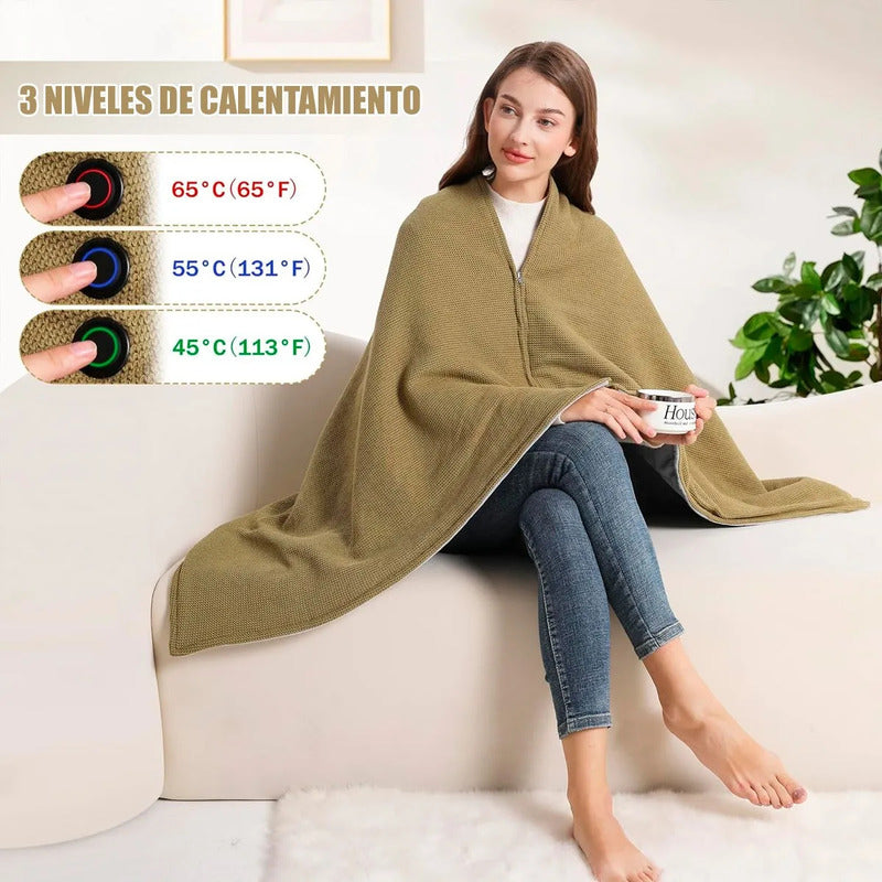 Manta Eléctrica Portátil Okshop Calefactora Inalámbrica 3 Niveles Beige