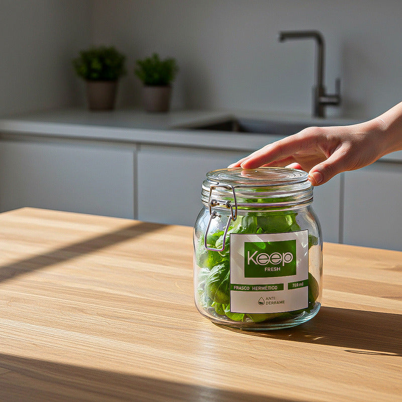 Frasco Hermético De Vidrio Keep Para Alimentos De 750 Ml Verde