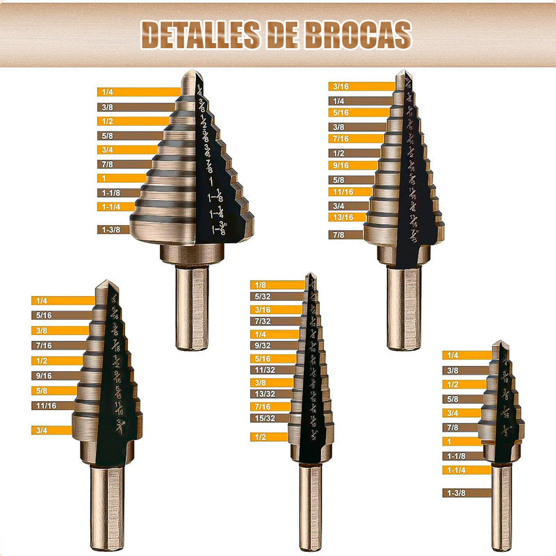 Brocas Escalonadas Juego De 5 Brocas Brocas Conicas Brocas
