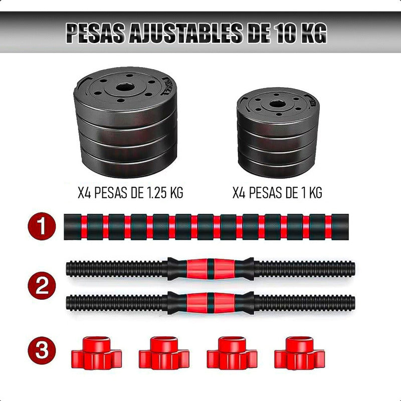 Set Pesas Ajustable Kit De Mancuernas Pack Mancuernas 10kg Negro