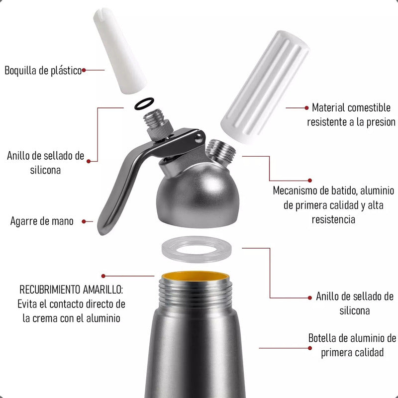 Sifon Crema Batida Dispensador Chantilly De Acero Inoxidable