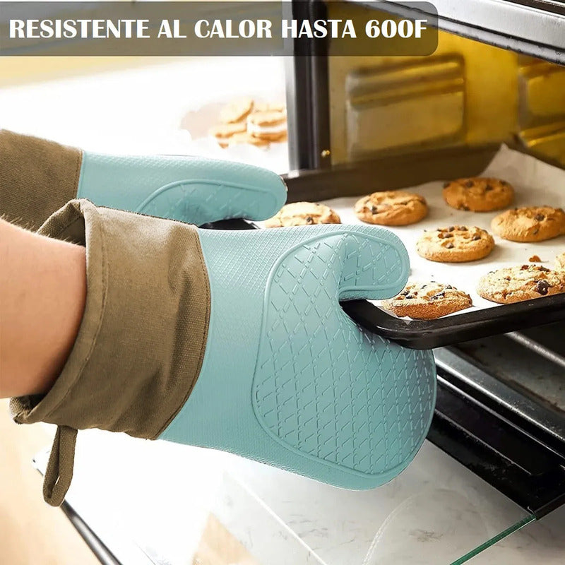 Guantes Para Horno Toma Ollas Guantes De Silicona Guante De Cocina Algodon Okshop Protector De Silicona Flexible 27 Cm Pack 2 Toma Olla Guante Silicona Manopla Turqueza/marron