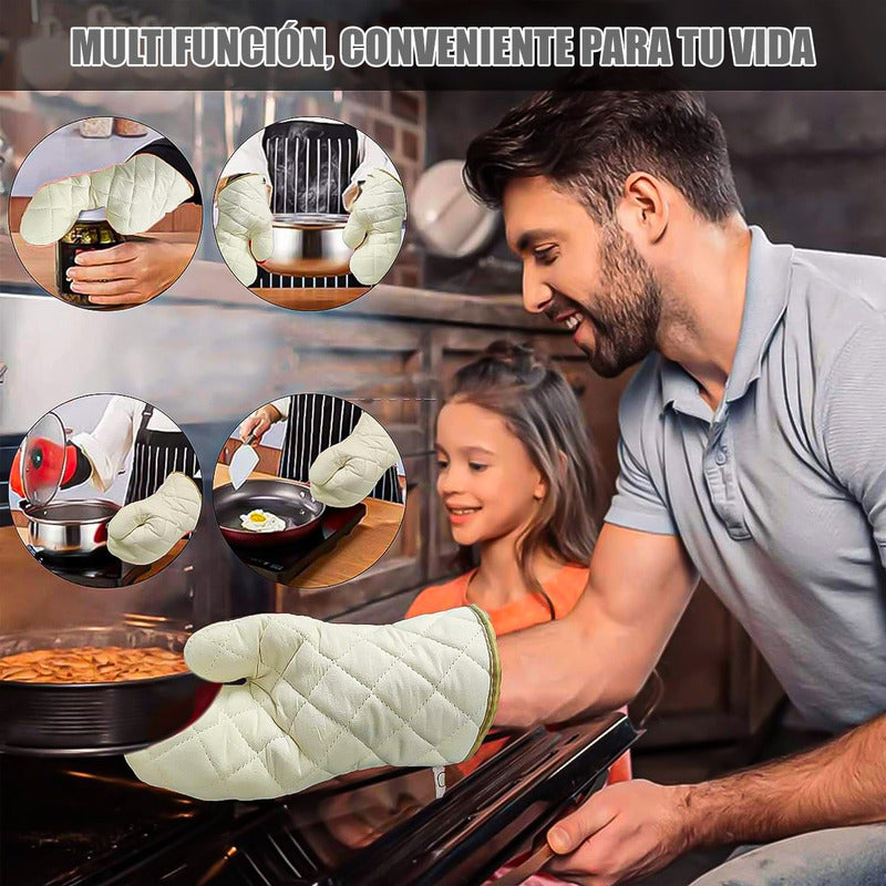 Guantes De Horno Guantes Cocina Toma Ollas Guantes Algodón Blanco Liso