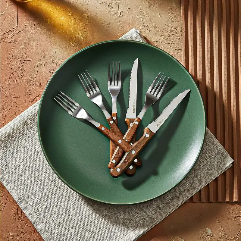 Set De Cuchilleria Set Cuchillos Y Tenedores Wayu Cubiertos Madera Acacia Okshop Juego De Cuchillos Y Tenedores Con Mango De Madera Cubiertos Inoxidables Juego De Cuchilleria Set Servicio