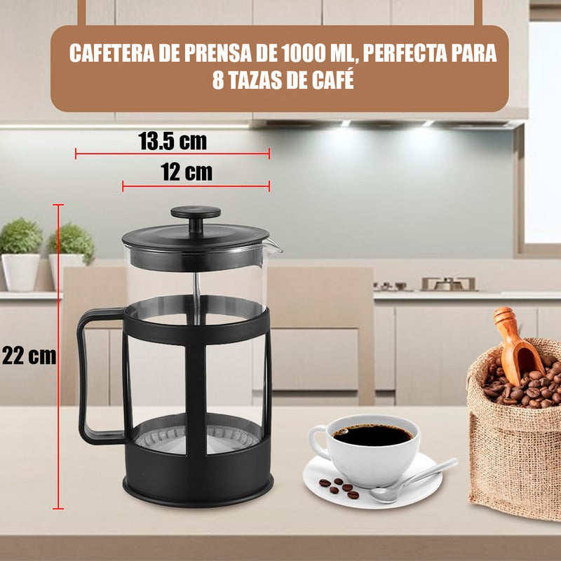 Cafeteras Francesas Cafetera Prensa Acero Inoxidable 1000 Ml Negro