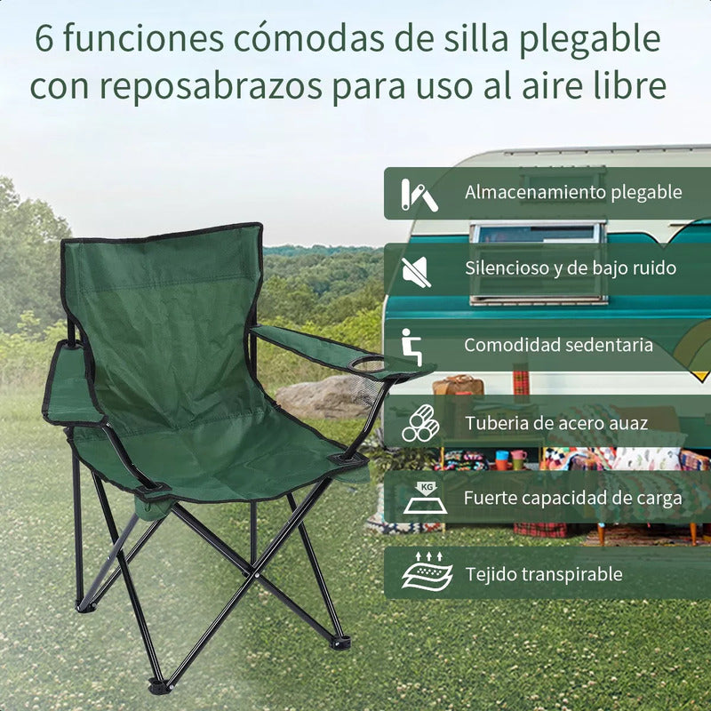 Silla Plegable Silla De Playa Camping Porta Vaso Portatil