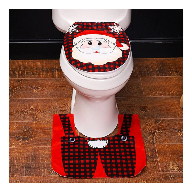 Set De Fundas Navideñas Juego De Baño Decoracion Navidad 2pz Diseño Santa