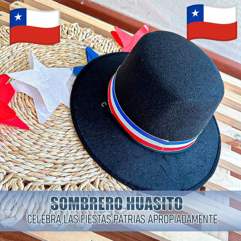 Sombrero Huaso Chile Pack 2 Sombrero Fiestas Patrias Chile Negro Unica